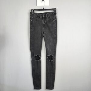 American Eagle Jeggings Hi Rise Jean Distressed Black Sz 2